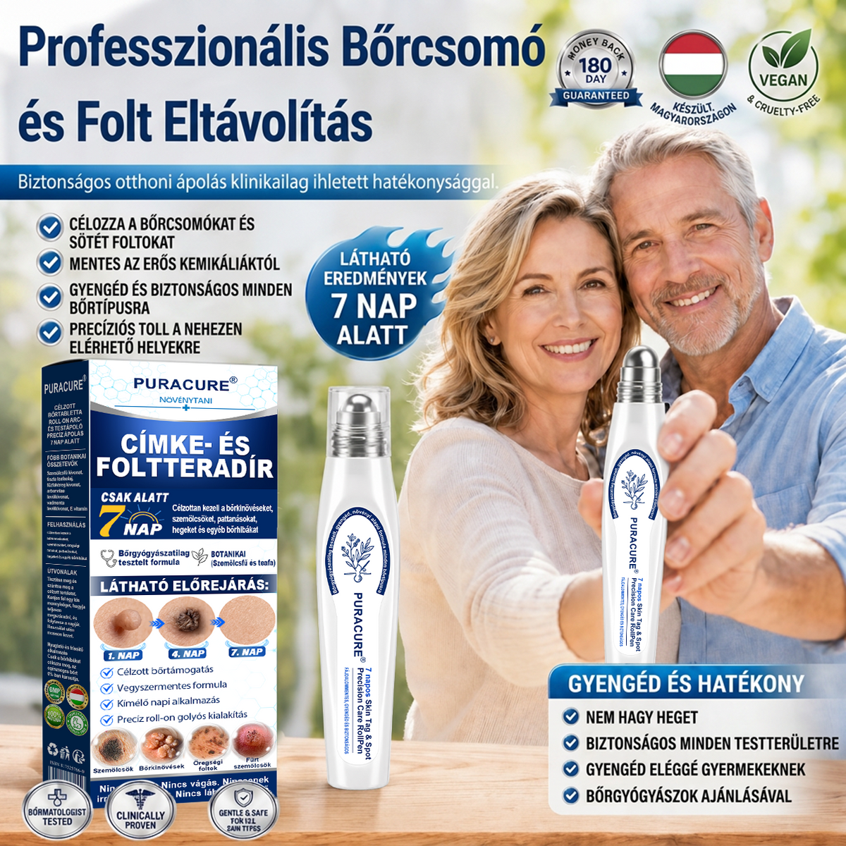 PuraCure® 👩‍⚕️ 𝟕 𝐍𝐚𝐩𝐨𝐬 Bőrkinövés- és Folteltávolító Toll Fájdalommentes és Hegmentes Professzionális Rollerball