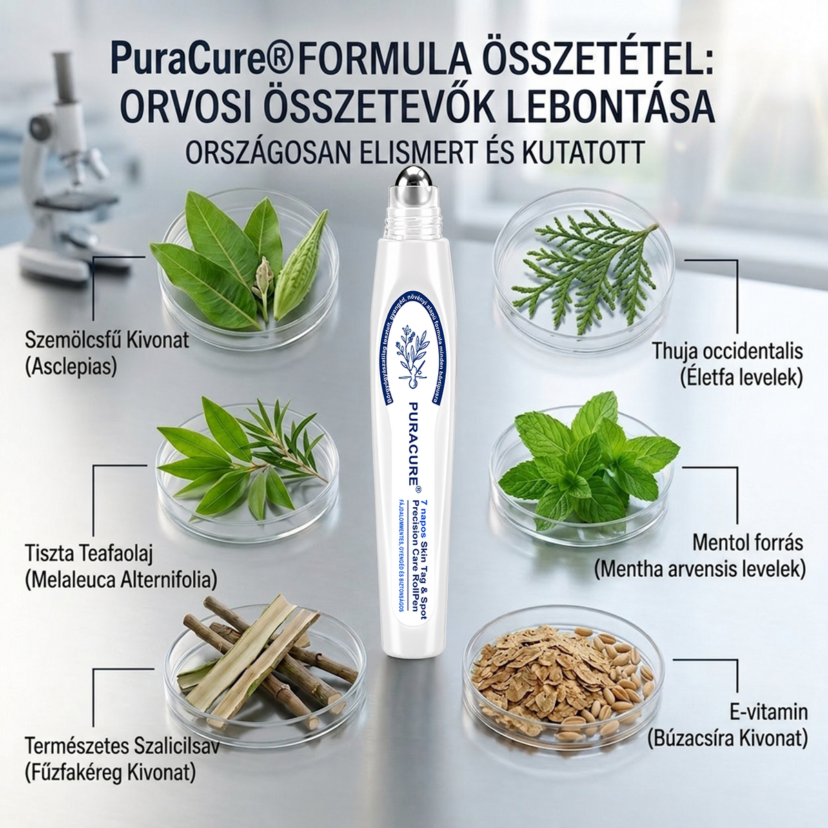 PuraCure® 👩‍⚕️ 𝟕 𝐍𝐚𝐩𝐨𝐬 Bőrkinövés- és Folteltávolító Toll Fájdalommentes és Hegmentes Professzionális Rollerball